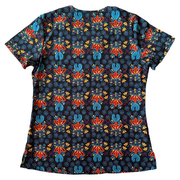 GT Performnce Black Printed V Neck Scrubs Top, S - Picture 2 of 4